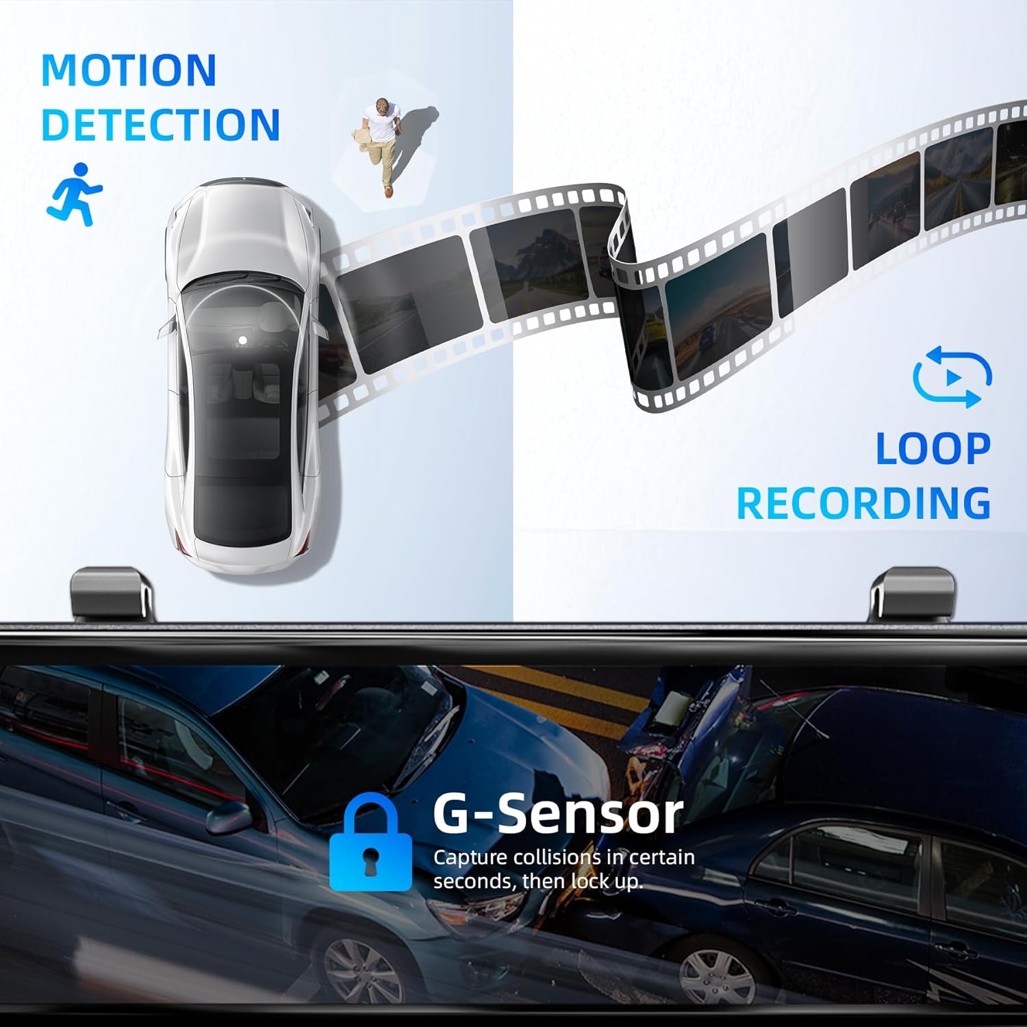 2025 Rear view Mirror Camera,4 Channel Mirror Dash Cam Front and Rear,24/7 Recording Rearview Mirror Backup Camera for Cars & Trucks,12" Touch Screen,Built-inWiFi,GPS,IR Night Vision,Free 64GB SD Card