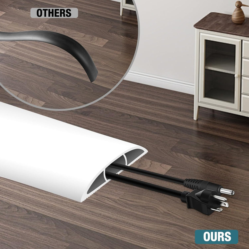 Floor Cord Cover, Cable Protector, 0.63W x 0.31H inches, Wire Cover for Extension Cords, Floor Cable Covers Prevent Cable Trips (White, 50-10 Feet)