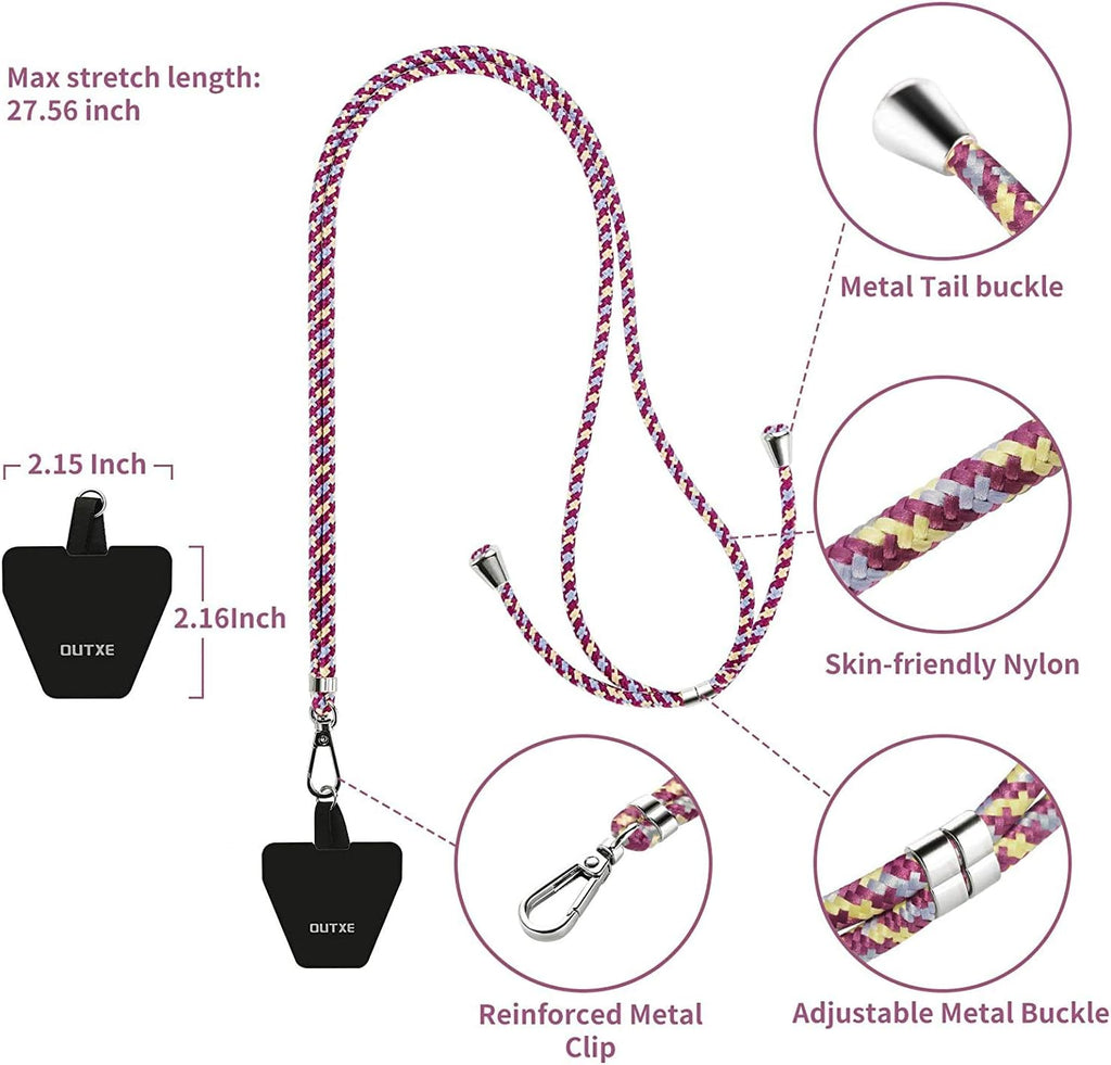 OUTXE Phone Lanyard 2 Packs - 2× Adjustable Neck Strap, 4× Phone Patches- Purple