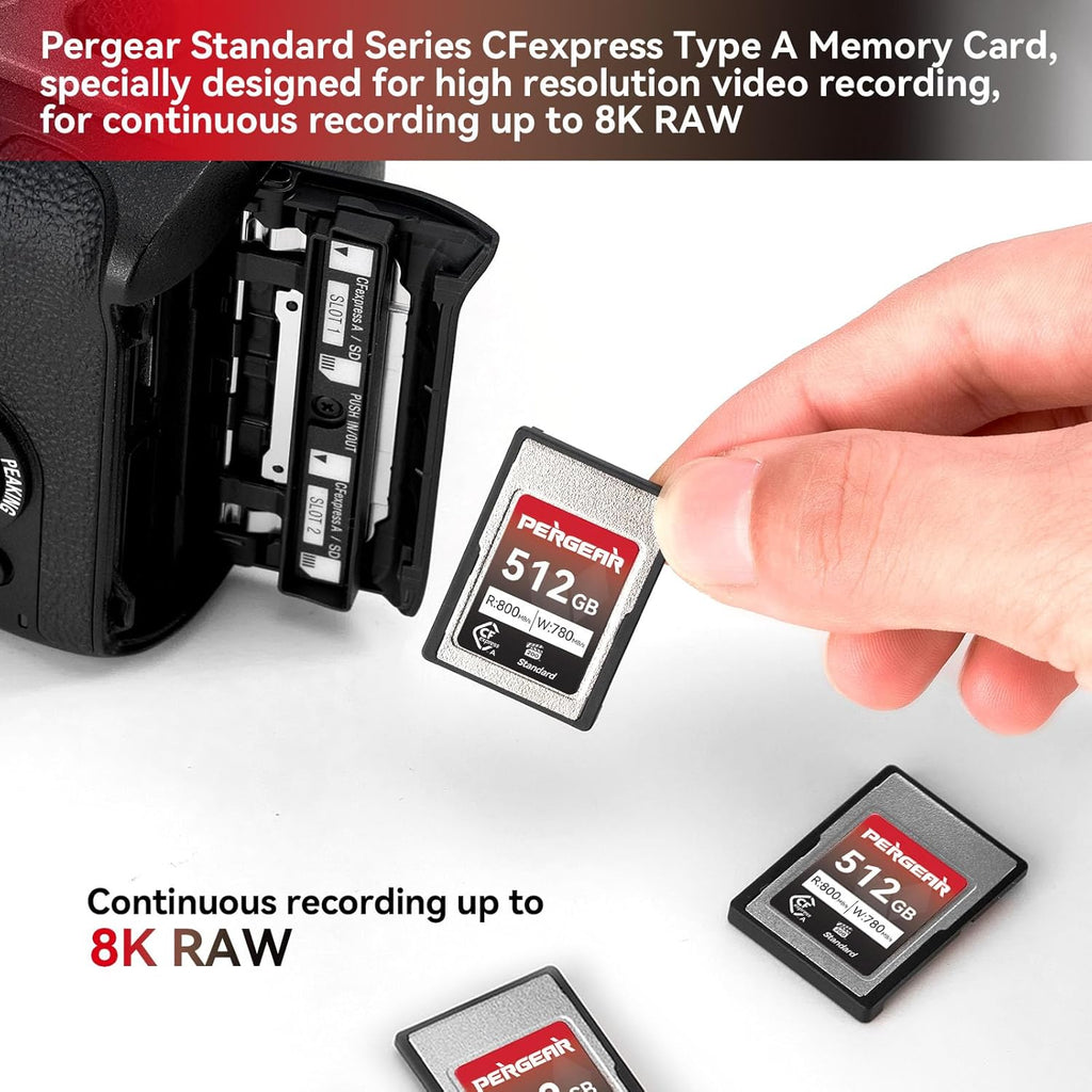 Pergear 512GB CFexpress Type A Memory Card VPG200, Up to 800MB/s Read Speed & 780MB/s Write Speed for 4K 120P,8K 30P Recording (2-Pack)