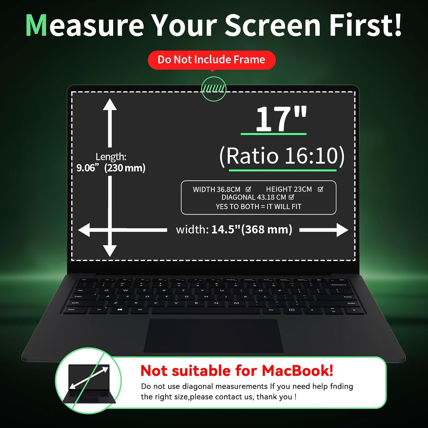 Laptop Privacy Screen 17 Inch, Laptop Screen Privacy Shield 16:10 Aspect Ratio Anti-Glare Blue Light Computer Monitor Protector,Removable 17in Filter for Lenovo HP Dell Acer Asus Thinkpad Envy Xps