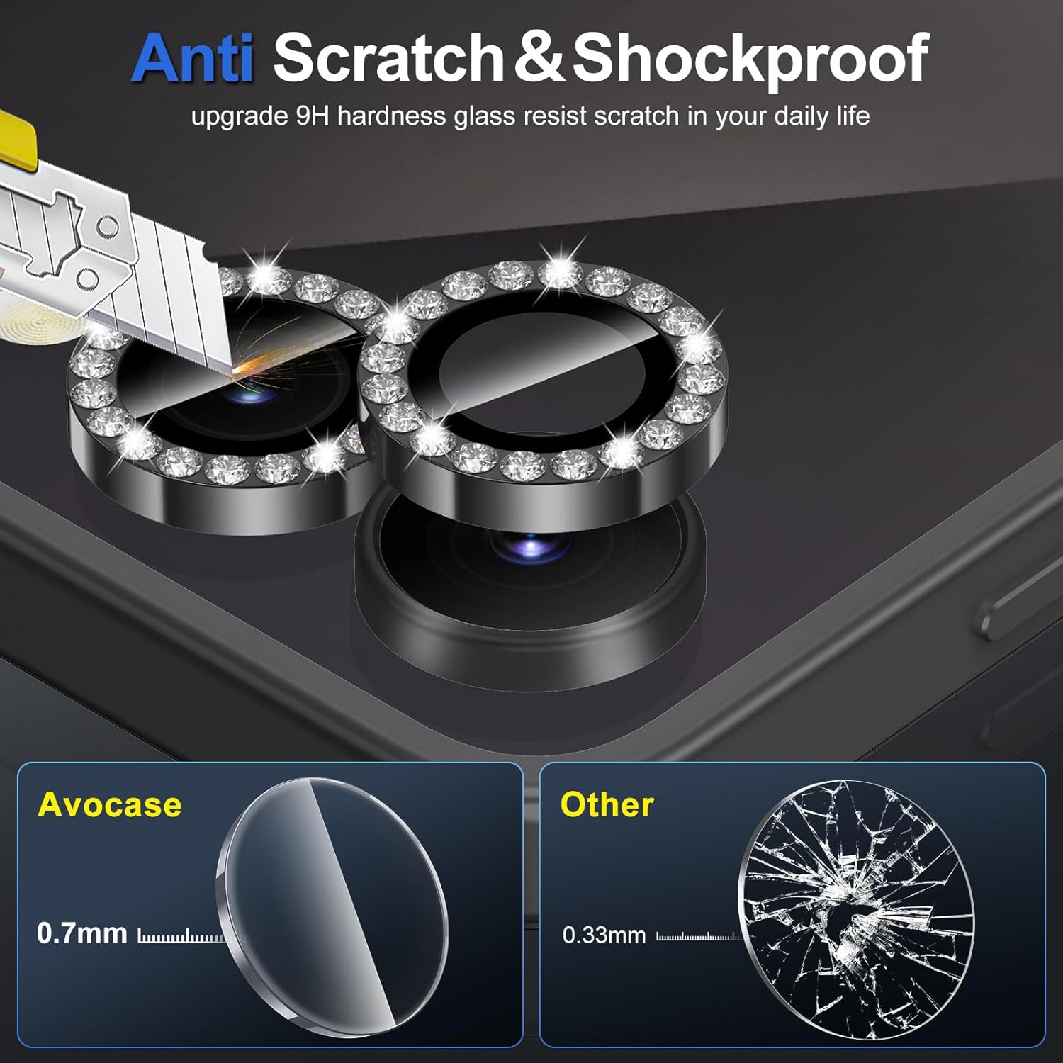 for Samsung Galaxy Z Flip 7 Camera Lens Protector, Individual Metal Ring Tempered Glass Lens Cover, [Strong Adsorption] Scratch Resistant Ultra-Thin HD Clear Lens Cover, 1 Set-Black Diamond