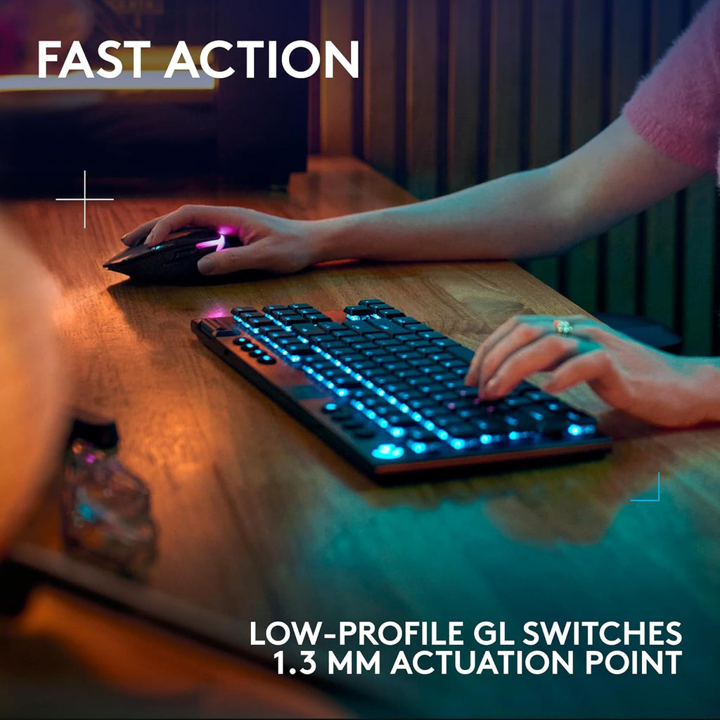 Logitech G915 X Lightspeed TKL Wireless Mechanical Gaming Keyboard, Double-Shot PBT Keycaps, Fully Programmable Keys, RGB Backlit Mac/PC Gaming Keyboards, Aluminum Finish, GL Tactile Switches, Black