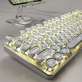 EWEADN TK100 Typewriter Style Wired Mechanical Keyboard, 104 Keys Aesthetic Typewriter Keyboard with Yellow Backlit, Anti-Ghosting, Blue Switch Cool Keyboards-White