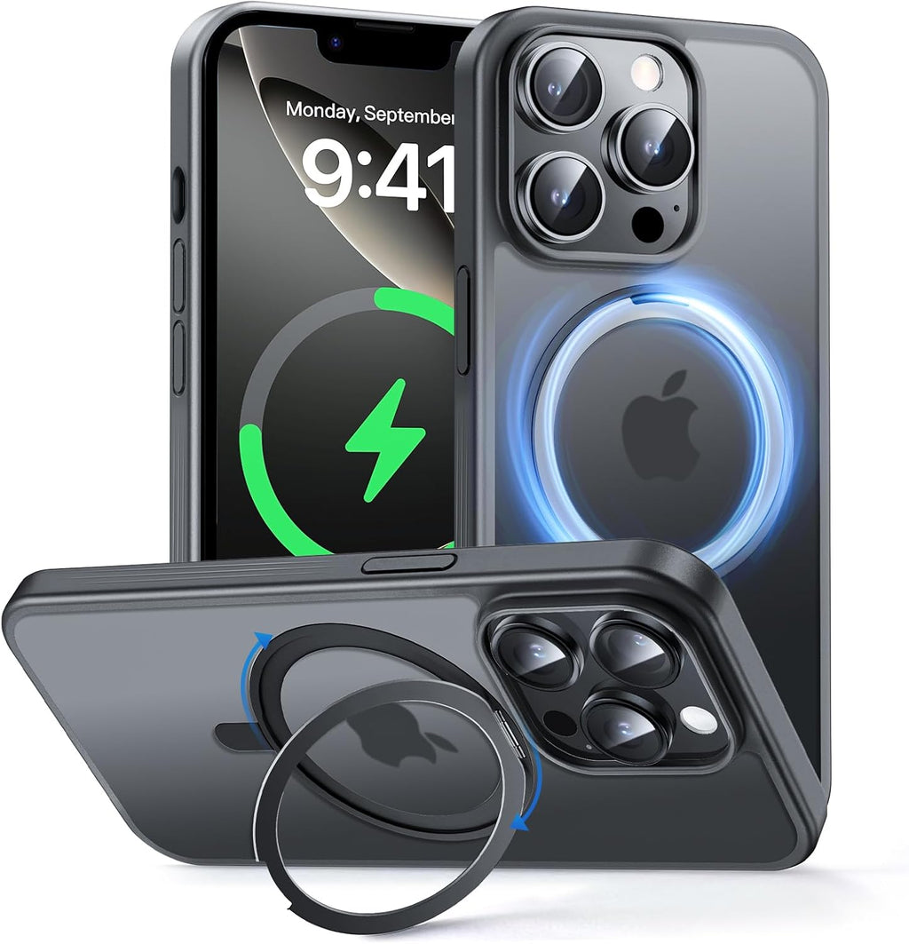 MAGIC JOHN 360° Rotatable Magnetic Invisible Stand for iPhone 14 Pro Case [Anti-Slip Grip] [Compatible with MagSafe] 16FT Shockproof for iPhone 14 Pro Case with Kickstand, Black