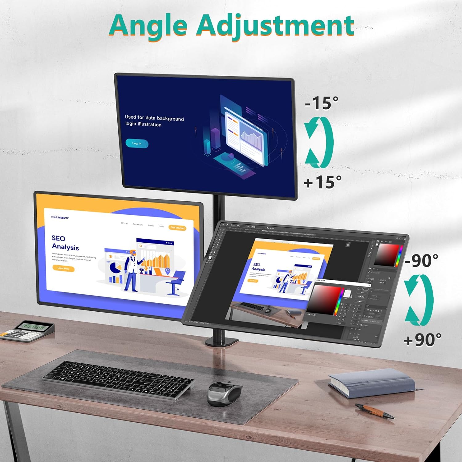 WALI Triple Monitor Mount for 13-27 inch Computer Screens, 3 Monitor Desk Mount, Holds up to 22 lbs, Adjustable Triple Monitors Stand with Swivel Tilt Rotation, 75x75/100x100mm (M003), Black