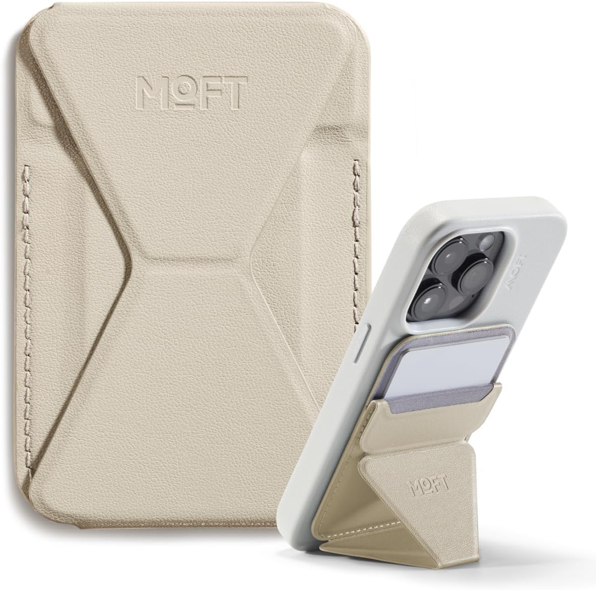 MOFT Magnetic Wallet Stand Compatible with iPhone 16/15/14/13/12 Series, Angle Adjustment & Magsafe Compatible MOVAS Phone Stand, Beach White