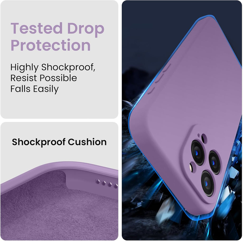 FireNova Designed for iPhone 15 Pro Max Case, Silicone Upgraded [Camera Protection] Phone Case with [2 Screen Protectors], Soft Anti-Scratch Microfiber Lining Inside, 6.7 inch, Light Purple