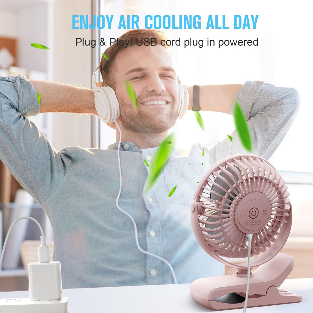 BESKAR Small Clip on Fan, 3 Speeds USB Fans with Strong Airflow, Clip & Desk Fans USB Plug in with Sturdy Clamp - Ultra Quiet operation Fan for Office Dorm Bedroom Stroller