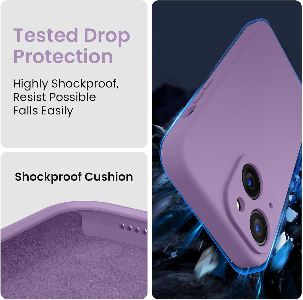 FireNova Designed for iPhone 15 Case, Silicone Upgraded [Camera Protection] Phone Case with [2 Screen Protectors], Soft Anti-Scratch Microfiber Lining Inside, 6.1 inch, Light Purple