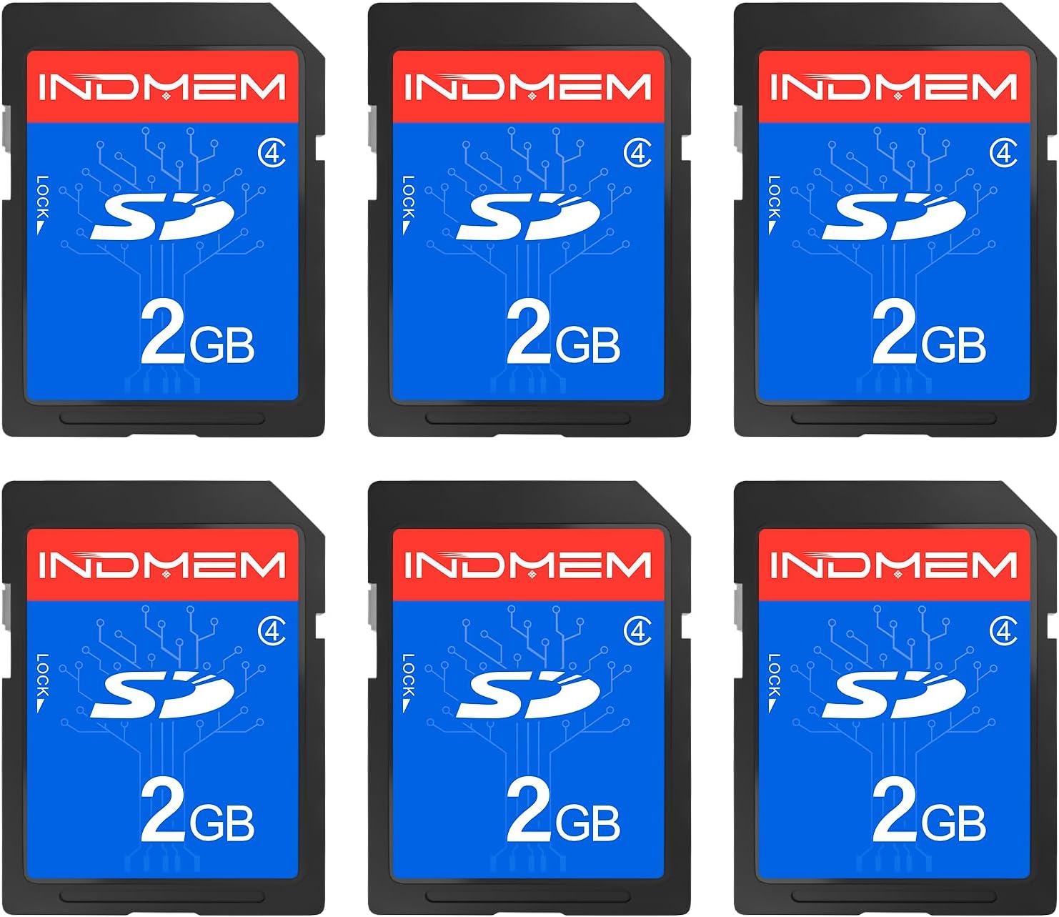 INDMEM SD Card 2GB, 6 Packs Class 4 2GB Flash Memory Card MLC Standard Secure Digital Cards Camera Card