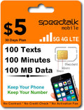 SpeedTalk Mobile Prepaid SIM Card Kit for Smart Phones & Cellphones | $5 Monthly Plan - 5G 4G LTE Data | 3-in-1 SIM Card Standard Micro Nano Size | USA Coverage Bring Your Own Phone