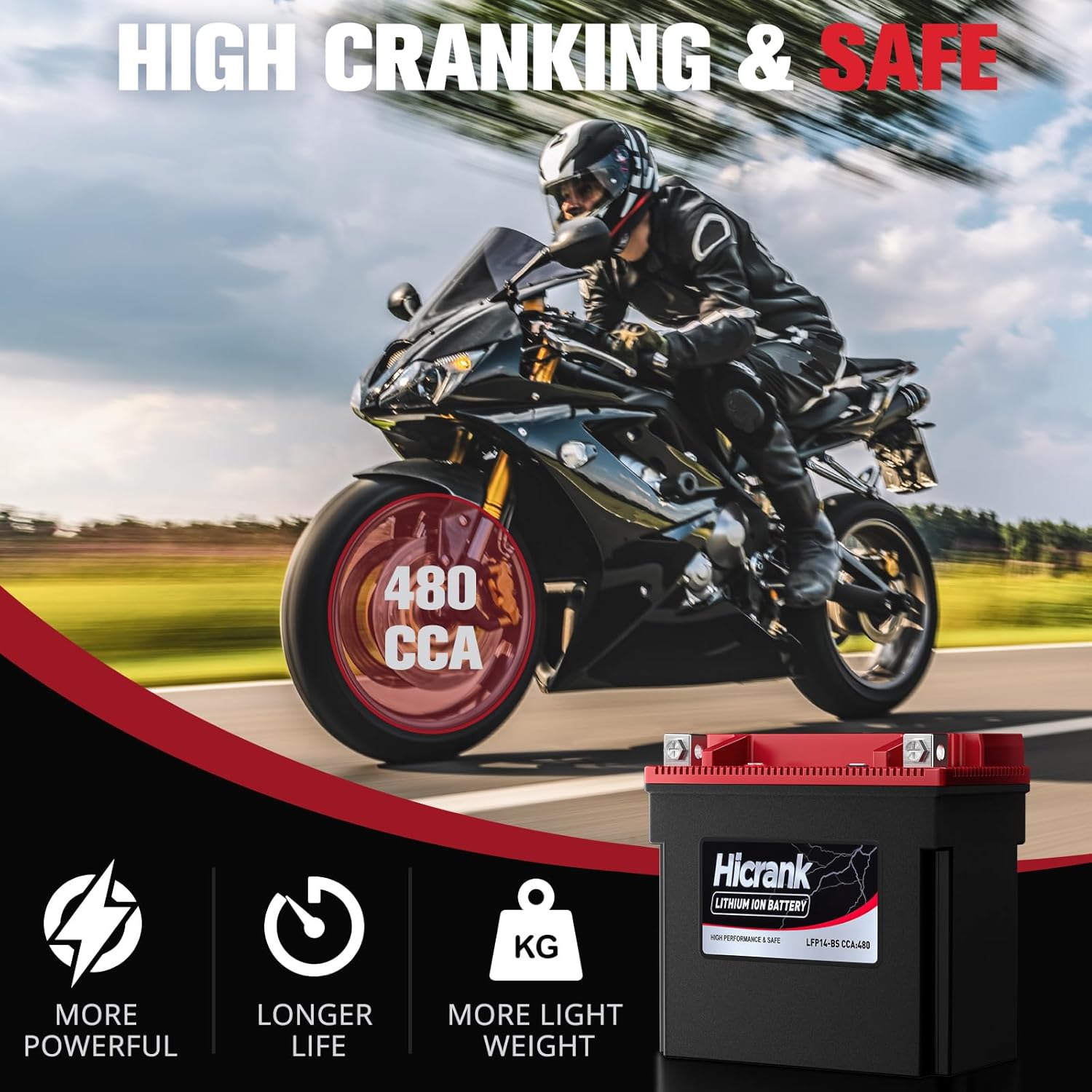 YTX14-BS/YTX14H/GYZ16H Lithium 12.8V 8Ah 480CCA LiFePO4 Motorcycle Battery, Fits for Honda KTM Yamaha Harely, Fit Motorcycle, Scooter,ATV, UTV, Jet Ski, Tractor,Riding Lawn Mower
