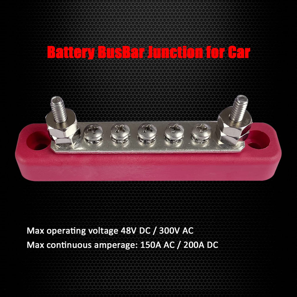 2 x #10 (M5) Studs Power Distribution Block with 5 x #8 (M4) Screws, Ampper 4.2" Bus Bar 12V Power Distribution Terminal Block Battery Busbar for Car Audio Solar (Red)