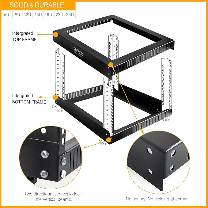 RIVECO 6U Server Rack with Wheels Open Frame Networking Rack+ PDU 8 Outlets Set - Image 3