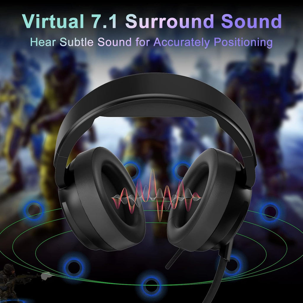 Jeecoo V20U USB Pro Gaming Headset for PC - 7.1 Surround Sound Headphones with Noise Cancelling Microphone- Memory Foam Ear Pads for Laptop Computers