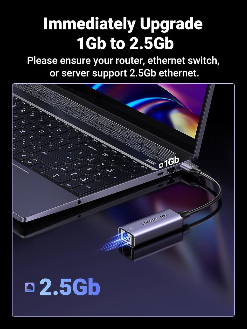 UGREEN USB to Ethernet Adapter 2.5Gb, Ethernet Adapter, Aluminum, USB 3.0 to RJ45 Computer Network Internet LAN Dongle for Laptop, Compatible for MacBook Air/Pro, XPS, Windows, macOS
