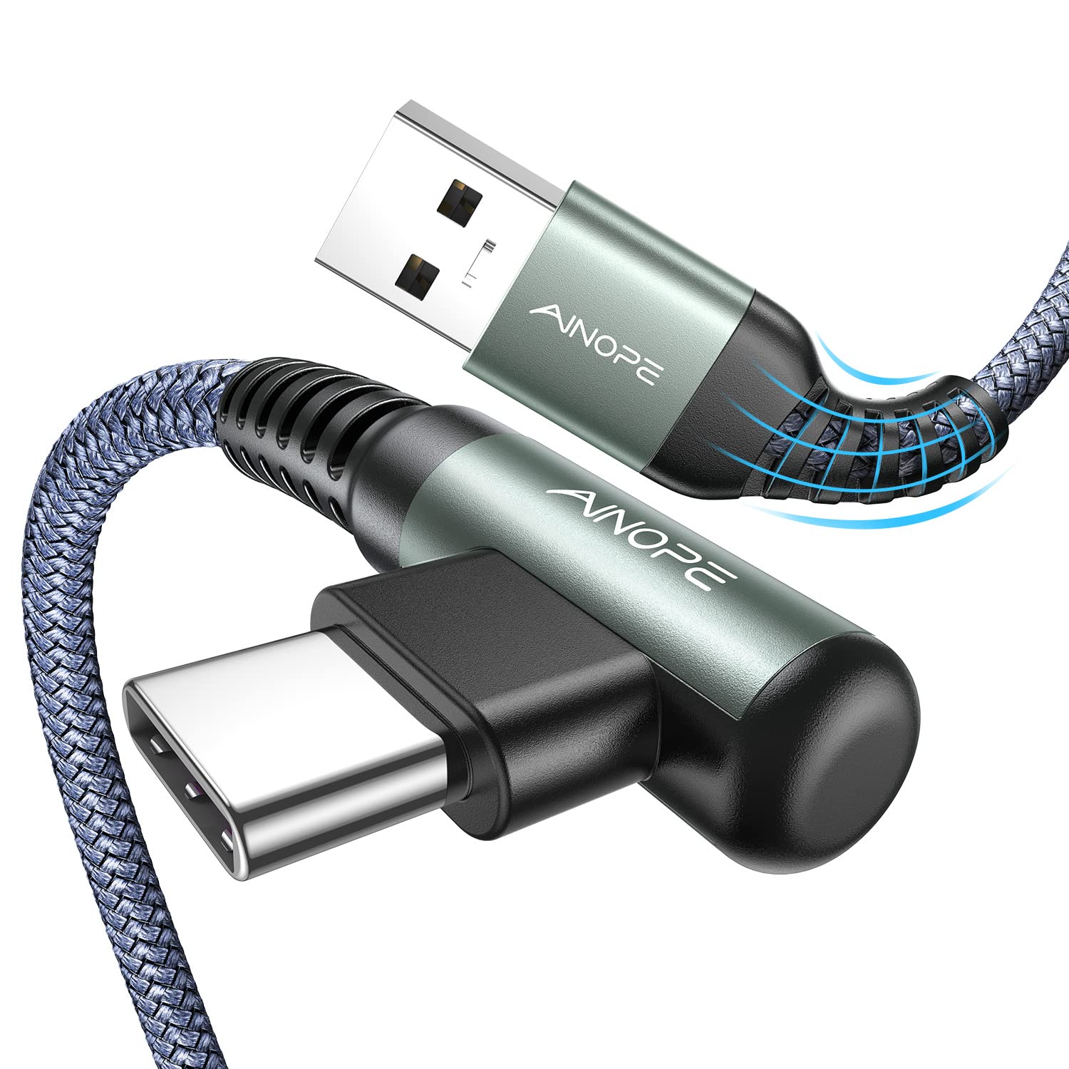 AINOPE USB Type C Cable [2-Pack, 1.6ft] 3.1A Type C Charger Fast Charging Right Angle, Durable Nylon Braided USB C Cable, Smartphone