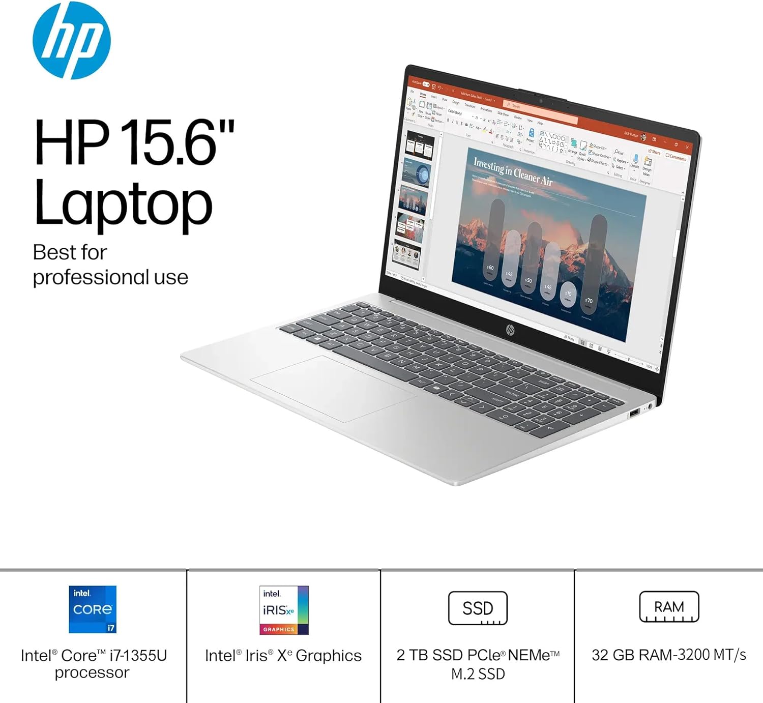HP 15.6 Touchscreen Laptop Computer for Business, Intel 13th Gen i7-1355U(Up to 5.0 GHz), 15.6" FHD Touch Screen, 32 GB RAM, 2 TB SSD, Iris Xe GPU, Wi-Fi 6, HD Webcam, Windows 11 Pro, w/Accessories