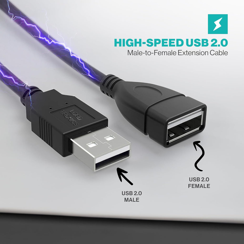 5FT USB Extender Cable Male to Female USB A Male to USB A Female 2.0 Data Transfer and Charging Adapter for TV, PC, Laptop, PlayStation, Xbox, Flash Drive for Multiple Devices