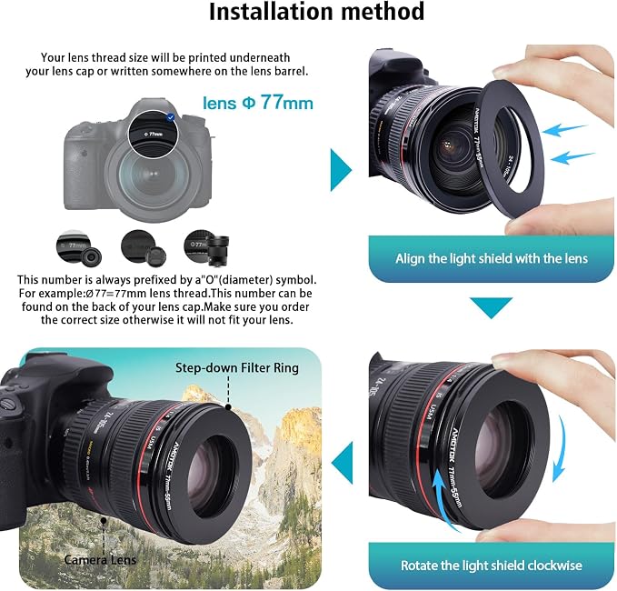77mm Lens to 55mm Camera Lens Adapter, 77mm to 55mm Filter Step-Down Ring - Image 5