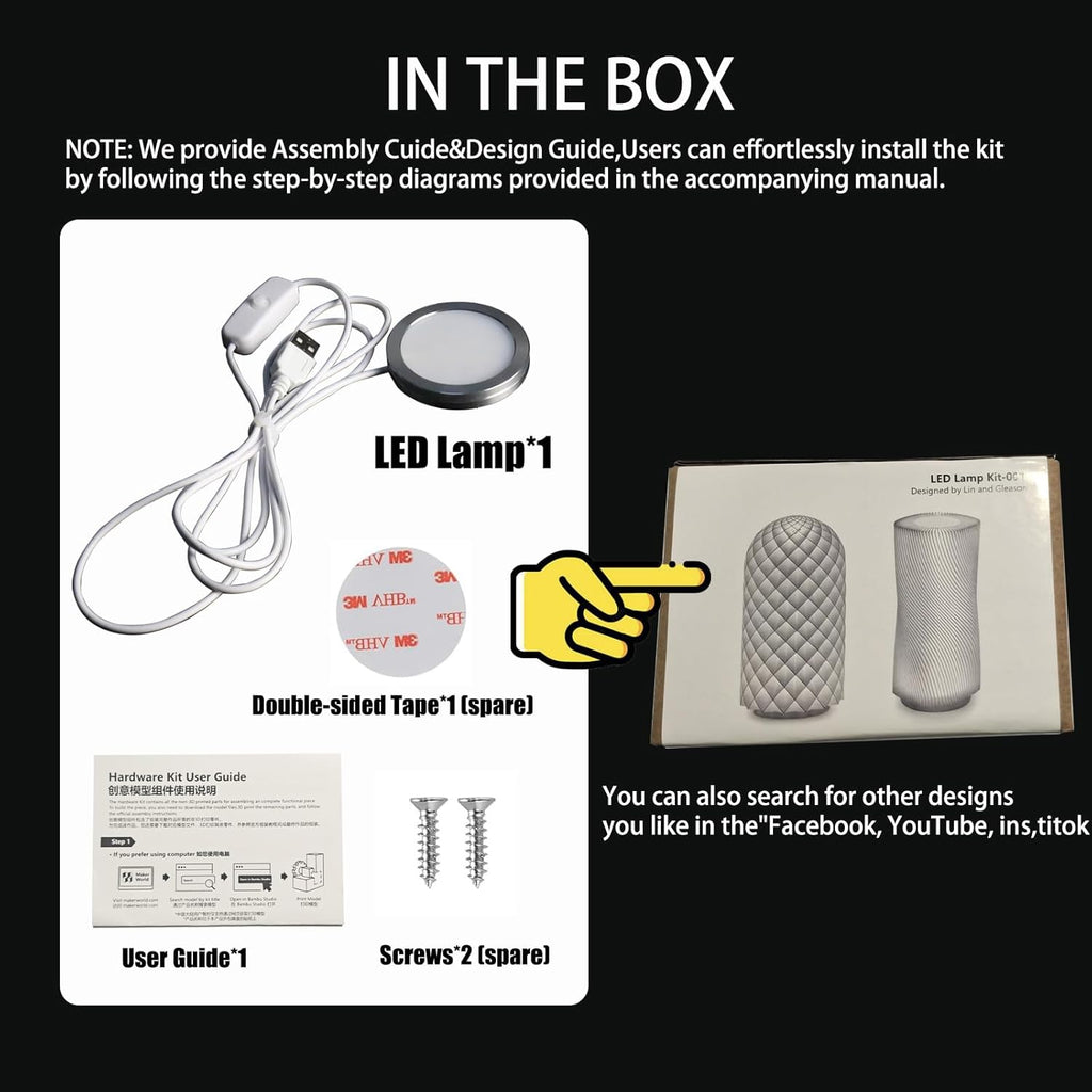 JUUPINE Dedicated Multifunctional LED Creative Lighting kit for 3D Printers,Compatible with Bambu Lab LED Lamp Kit 001, LED Creative Lighting Kit for 3D Printers for Crafting Nightlight Models.