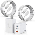100W USB C Charger, 2Pack 140W USB C to C Woven Cable 6FT Braided Cord 100W Type C MacBook Pro Charger Block 6Foot Super Fast Phone Charging 3 Port PD & AC Charge for MacBook Pro/iPhone 16/15/iPad Pro