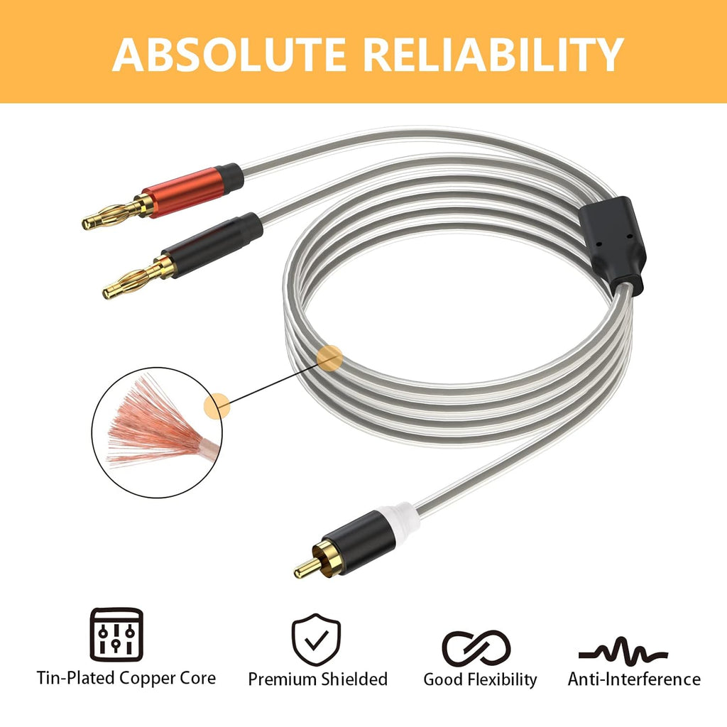 HOSONGIN RCA to Banana Plug Speaker Cable 10 Feet -2 Pack, Gold-Plated Dual-Shielding Hi-Fi Stereo Cable for Home Theater/Amplifier/Subwoofer/Speaker/Audio Receiver/Vinyl Record Player/SoundBar