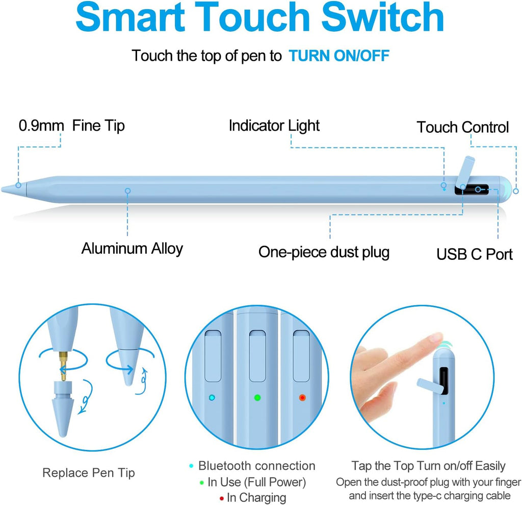 Stylus Pen for iPad 2018-2025 with Palm Rejection, Apple Pencil for Pad11th/10th/9th/8th/7th/6th Gen, iPad Pro 11/12.9 inch, New iPad Air 2025 11&13-inch(M3/2) /5th/4th/3th Gen, iPad mini 6th/5th