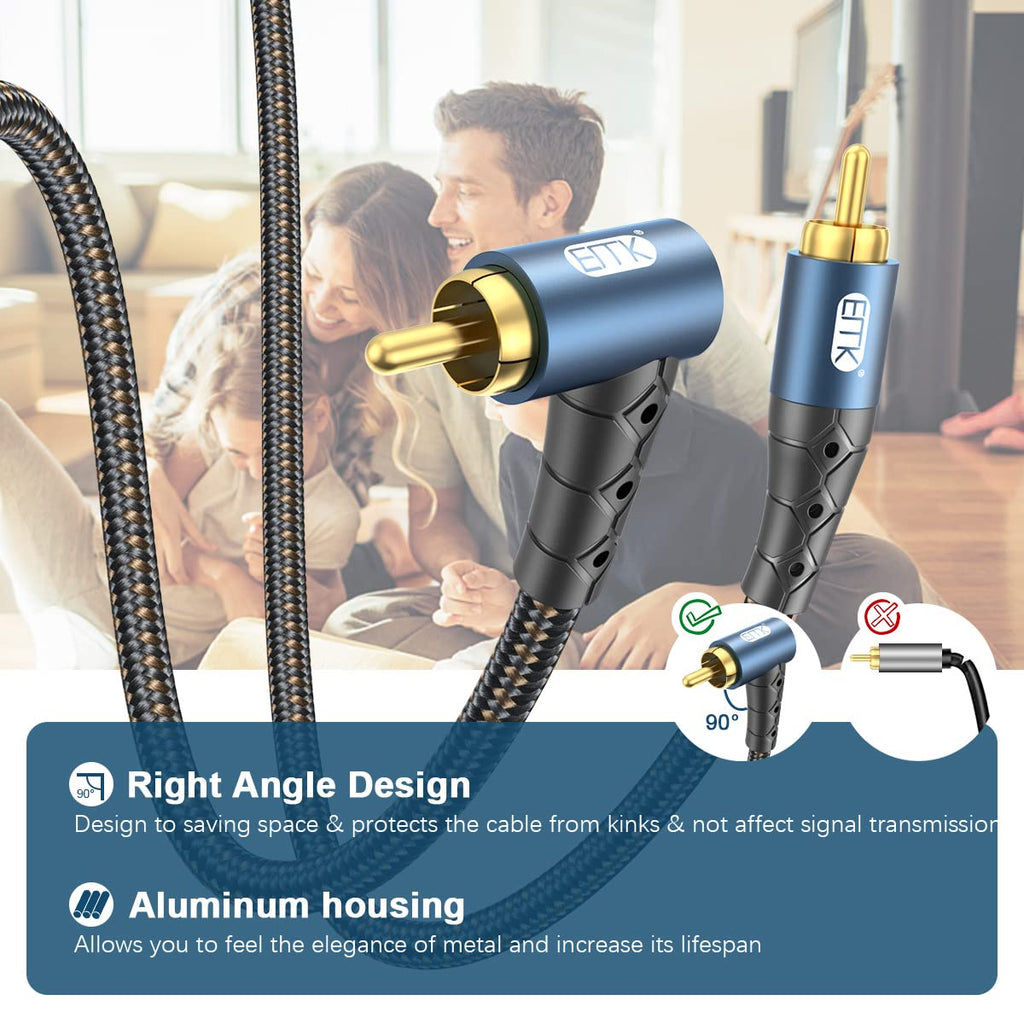 EMK RCA Subwoofer Cable 90 Degree RCA to RCA Audio Cable 24K Gold-Plated Nylon Braided Double Shielded Digital Analogue Supports Amplifiers,Home Theater,Hi-Fi Systems,Subwoofer(3.3ft/1m)