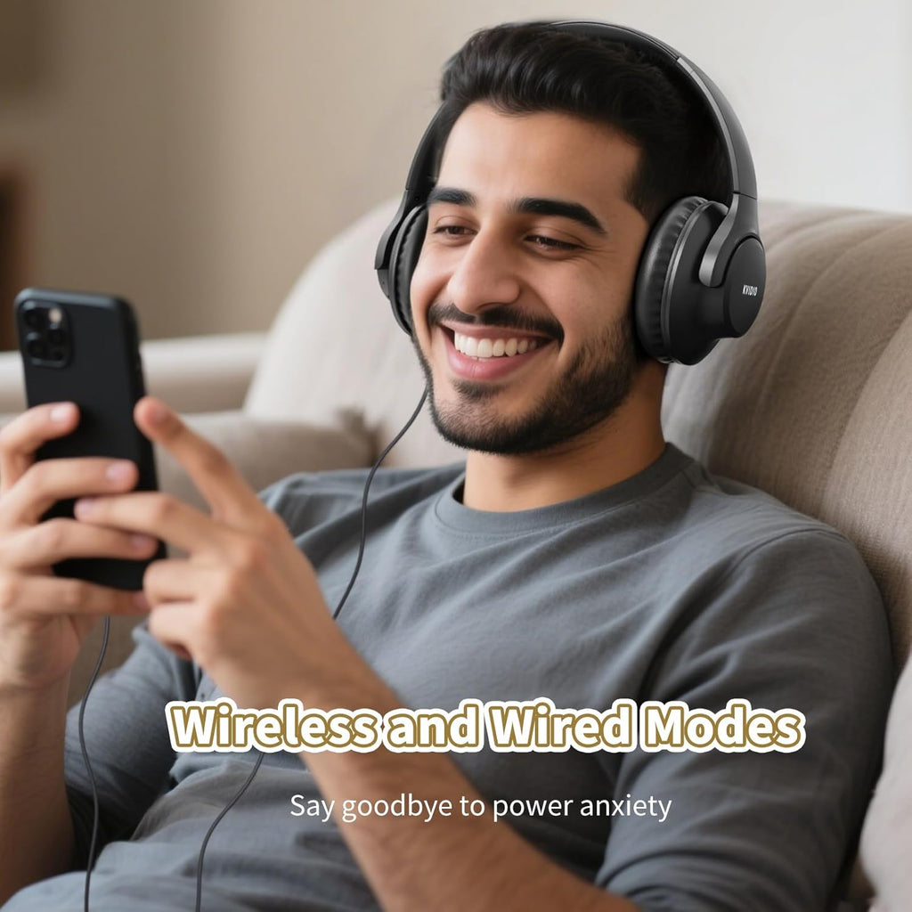 KVIDIO Bluetooth Headphones Over Ear, 65 Hours Playtime Wireless Headphones with Microphone, Foldable Lightweight Headset with Deep Bass, HiFi Stereo Sound Low Latency for Travel Work Cellphone