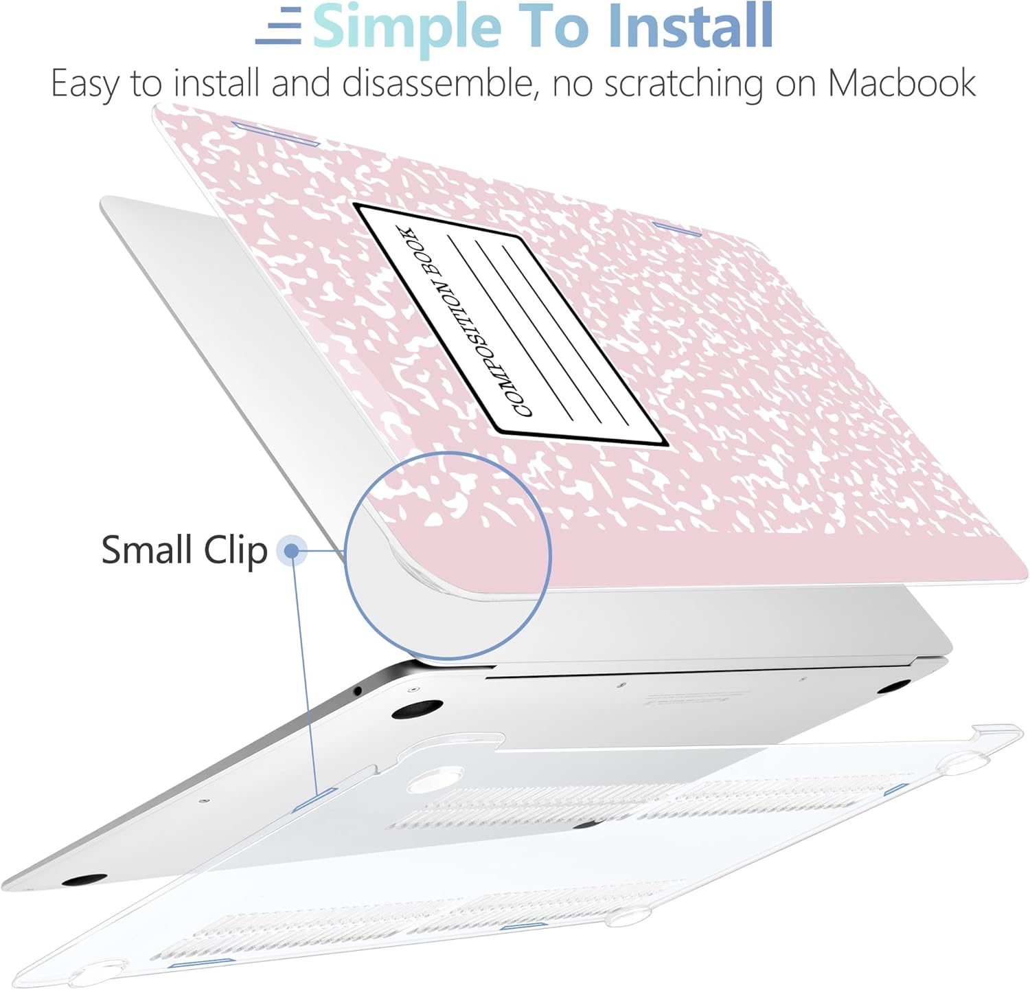 MEEgoodo for MacBook Air 13.3 inch Case 2021 2020 2019 2018 A2337 M1 A2179 A1932, Laptop Shell for MacBook Air M1 with Keyboard Webcam Cover & Trackpad Film & Type C Adapter,Pink Composition Book