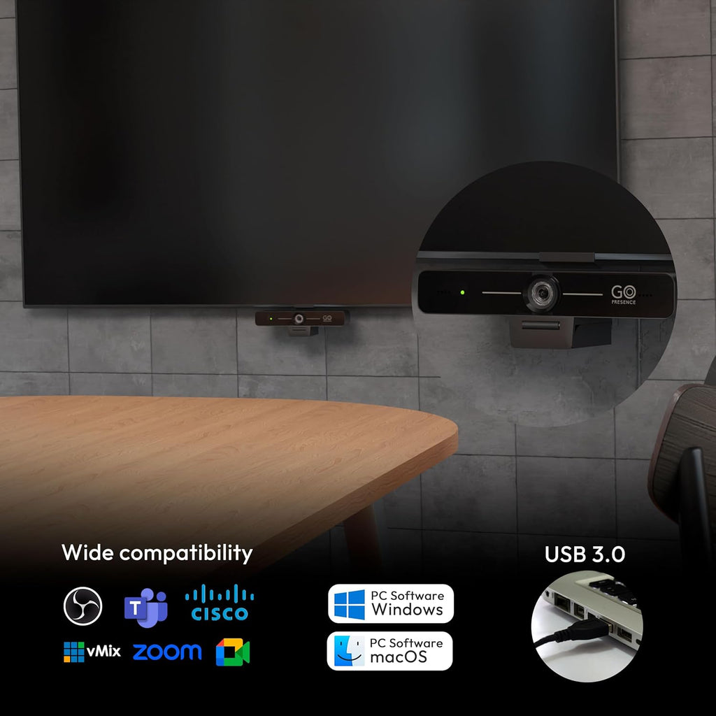 Smart 4K Compact Video Conference Camera – Ultra HD 120° Wide Lens, AI Auto-Framing, Noise-Cancelling Mics, 20ft Pickup, Plug-and-Play USB for All Video Conference Platforms – Small Rooms
