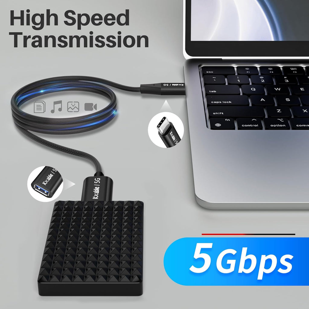 USB C to USB Female Cable 6FT, Type-C Male to USB A 3.1 Female OTG Cable, 5Gbps Data Transfer, Compatible with MacBook Pro/Air, iPhone 16 Pro Max/16 Plus/16/15 Series, Galaxy S24/S23/S22/S21 and More