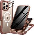 seacosmo for iPhone 16 Pro Max Case, Full Body Bumper with Built-in 9H Tempered Glass Privacy Screen Protector and Camera Lens Protector, Compatible with MagSafe, Shockproof Case, 6.9", Desert Brown