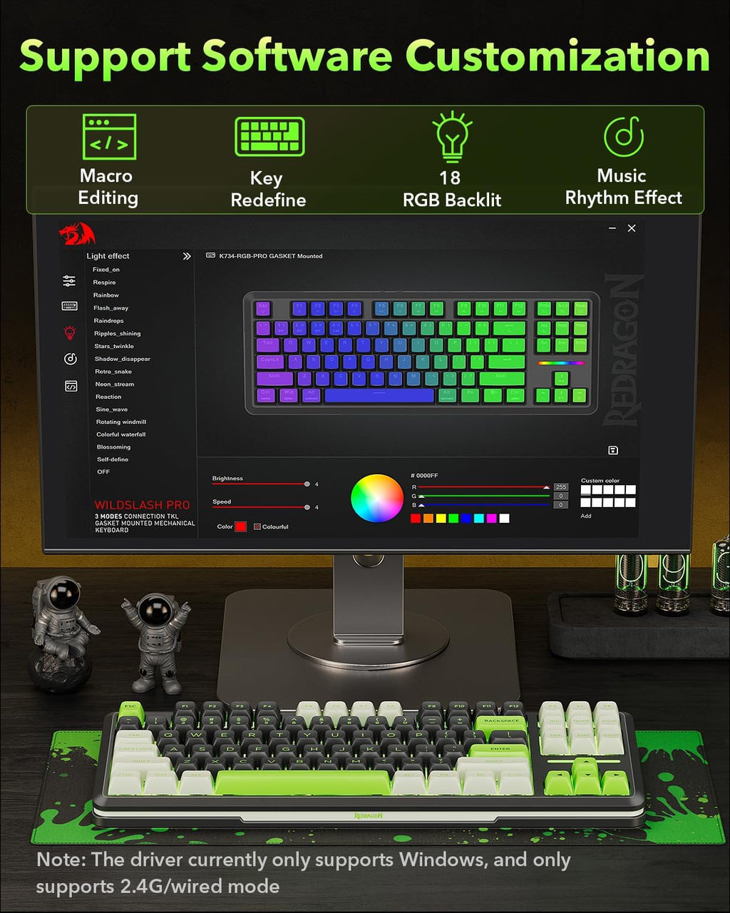 Redragon K734B Wireless Mechanical Keyboard,3-Modes Bluetooth Gasket Hot Swappable TKL RGB Custom Keyboard,Pre-lubed Switches, 81 Keys PBT Keycaps, South-Facing LEDs Socket