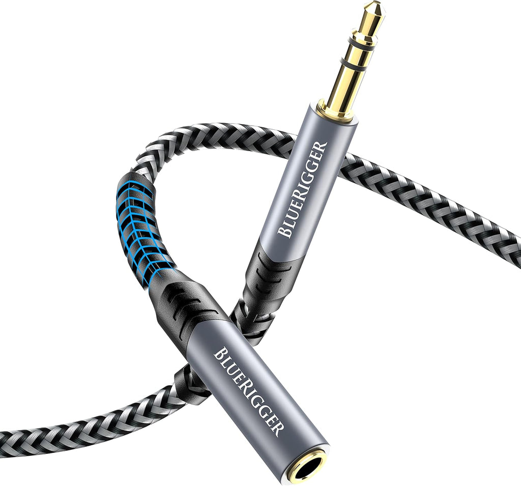 BlueRigger Headphone Extension Cable (20FT, 24K Gold Plated Jack, Hi-Fi Sound, 3.5mm Male to Female Stereo Audio Cable) – Aux Cord for iPod, Laptops, Smartphones, Speakers, Tablets, Home Car Stereo