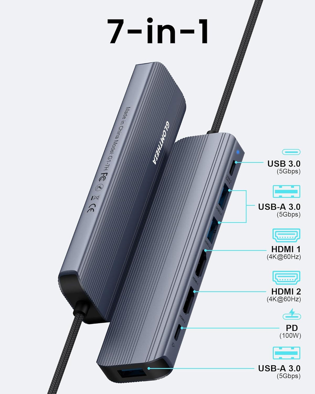 USB C Hub Docking Station Dual Monitor for Laptop, MacBook Air/Pro Dock Adapter Multiport Dongle with 2 HDMI Ports 4K 60Hz, 100W PD Charging, 3 USBA 3.0 & USBC