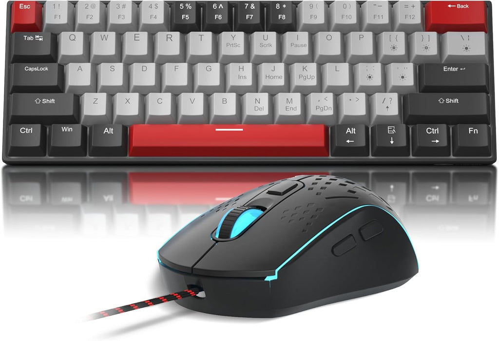 Gaming Keyboard and Mouse Combo, 60% Compact Mechanical Keyboard with Blue LED Backlit, PC Gaming Keyboards and Mouse,Detachable Type C to A Cable Wired Keyboards for PC/Laptop