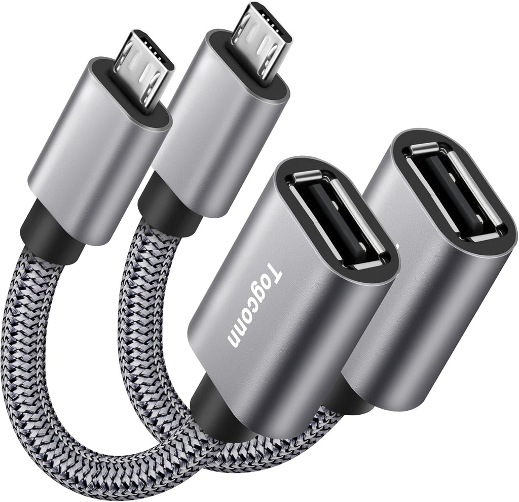 USB to Micro USB Adapter 2 Pack, Unidirectional Micro USB Male to USB Female 2.0 OTG On-The-Go Cable Converter, Nylon Braided, Aluminum Shells for S7 LG, Flash Drive, Mouse, Keyboard, Game Controller