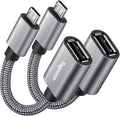 USB to Micro USB Adapter 2 Pack, Unidirectional Micro USB Male to USB Female 2.0 OTG On-The-Go Cable Converter, Nylon Braided, Aluminum Shells for S7 LG, Flash Drive, Mouse, Keyboard, Game Controller