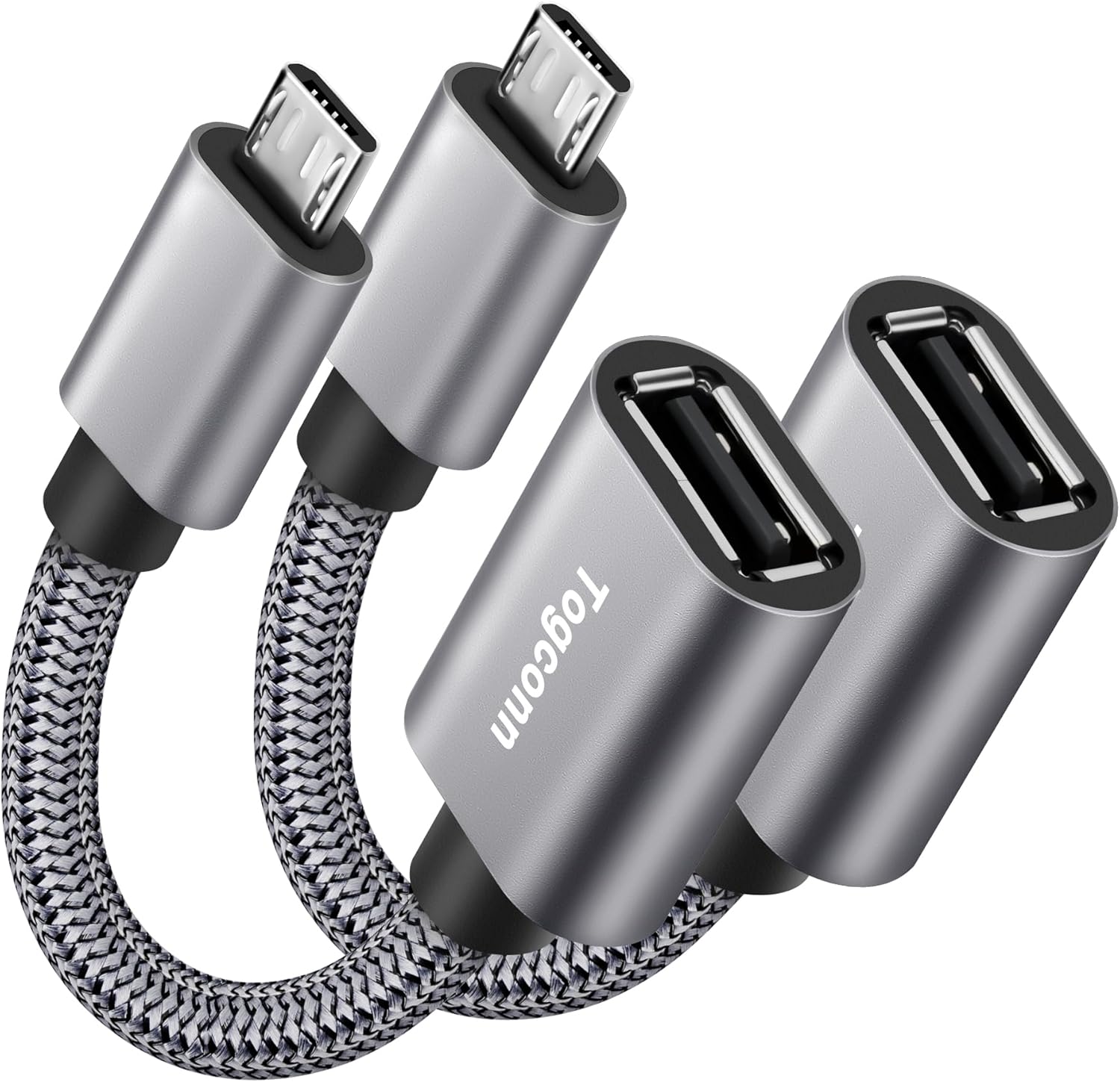 USB to Micro USB Adapter 2 Pack, Unidirectional Micro USB Male to USB Female 2.0 OTG On-The-Go Cable Converter, Nylon Braided, Aluminum Shells for S7 LG, Flash Drive, Mouse, Keyboard, Game Controller
