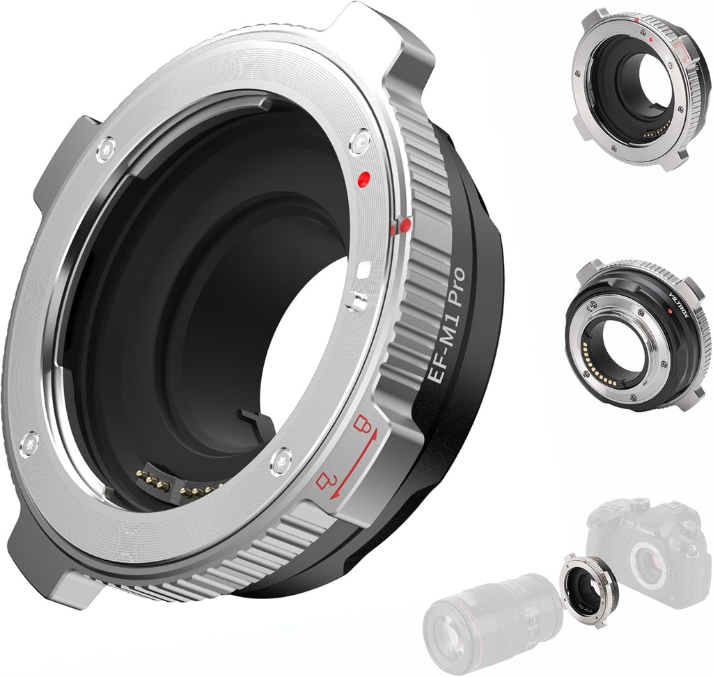 VILTROX EF-M1 Pro Lens Adapter, Auto Focus Ring Mount Adapter Lens Converter with Security Lock Compatible with Canon EOS EF/EF-S Lens to M4/3 MFT GH4 GH5 GF6 GX7 E-M5 E-M10II E-PL5 Cameras