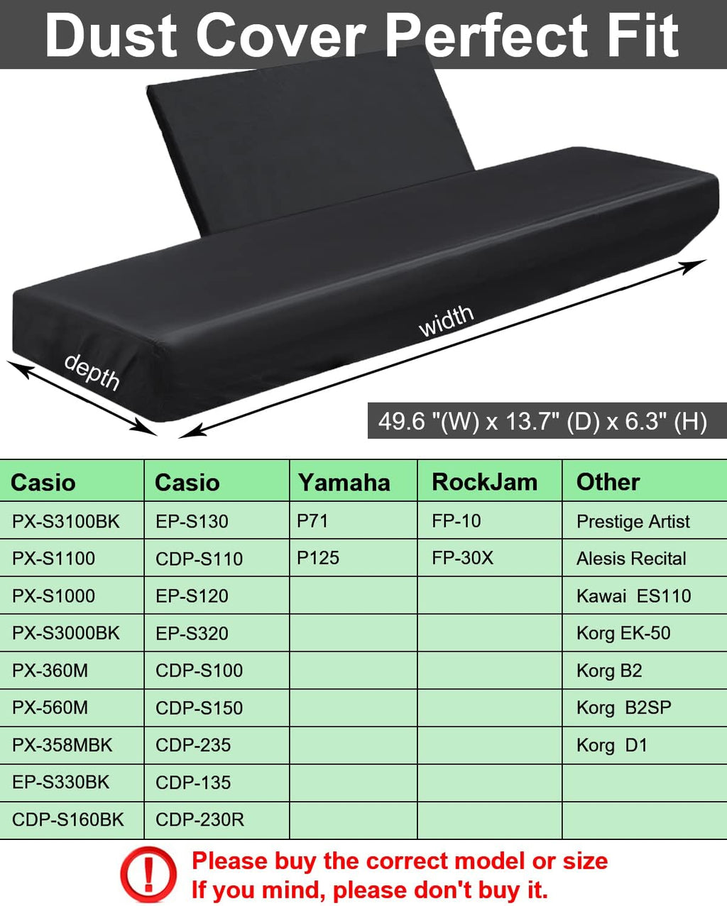 Elastic Lock Music Keyboard Dust Protector Cover - Water Proof, Stretchy, Full for Digital Pianos, Full Cover Elastic Lock Music Protector Case (88 Keys, Black)