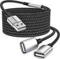 Durable USB A Male to 2 Female Extension Cord - Nylon Braided Splitter Cable for Printer, Keyboard, Flash Drive, Hard Drive, PlayStation