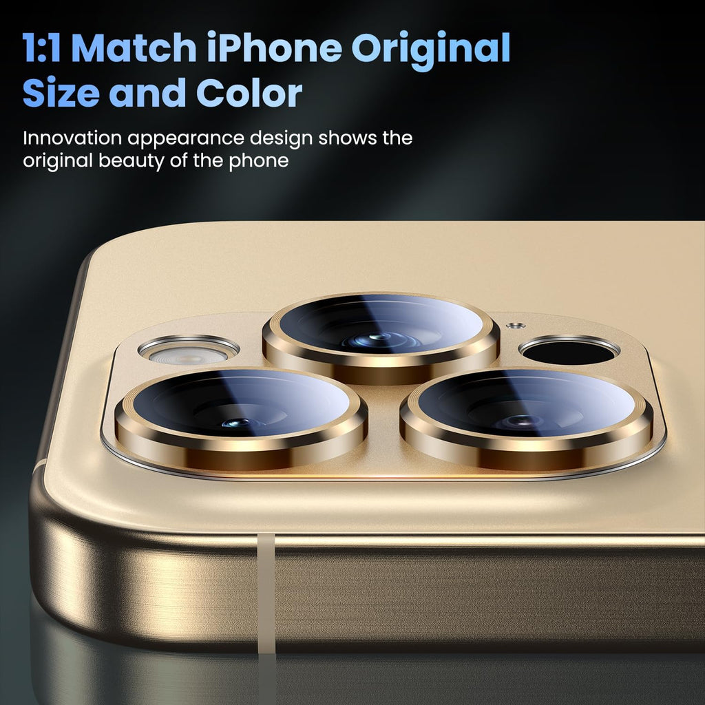 Uyiton Compatible with iPhone 16 Pro/iPhone 16 Pro Max Camera Lens Protector - [Not Easy to Break][Strong Adsorption][Case-Friendly] Metal Tempered Glass Rear Camera Screen Cover - Gold, 2 Pack