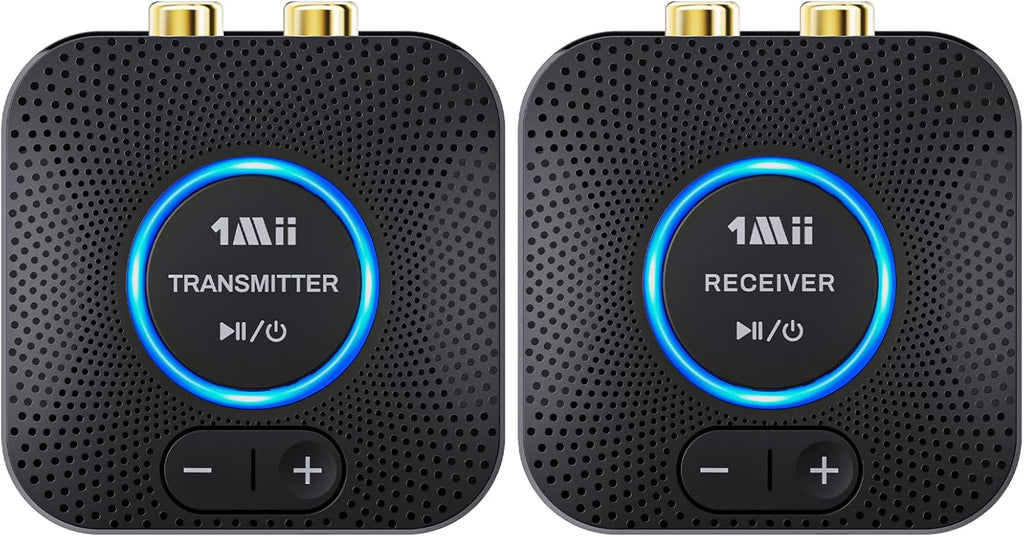 1Mii 2.4GHz Wireless Audio Transmitter Receiver Set for TV, 260Ft/80M Long Range 25ms Low Latency with AUX RCA in/Out,Wireless Audio Adapter for TV PC Powered Speaker Amplifier Soundbar