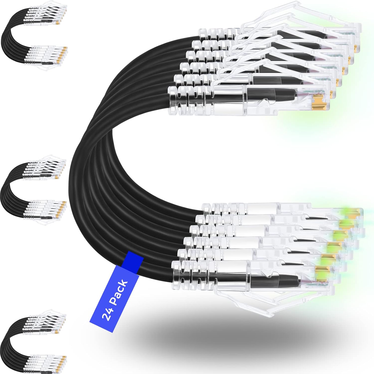 Rapink Patch Cables Cat6/ Cat6a 5ft (24 Pack) Slim, Cat6a Ethernet Patch Cable 10G Support, Snagless Cat 6 Patch Cable for Patch Panel to Switch, Flexiable Cat6 Ethernet Cable Black