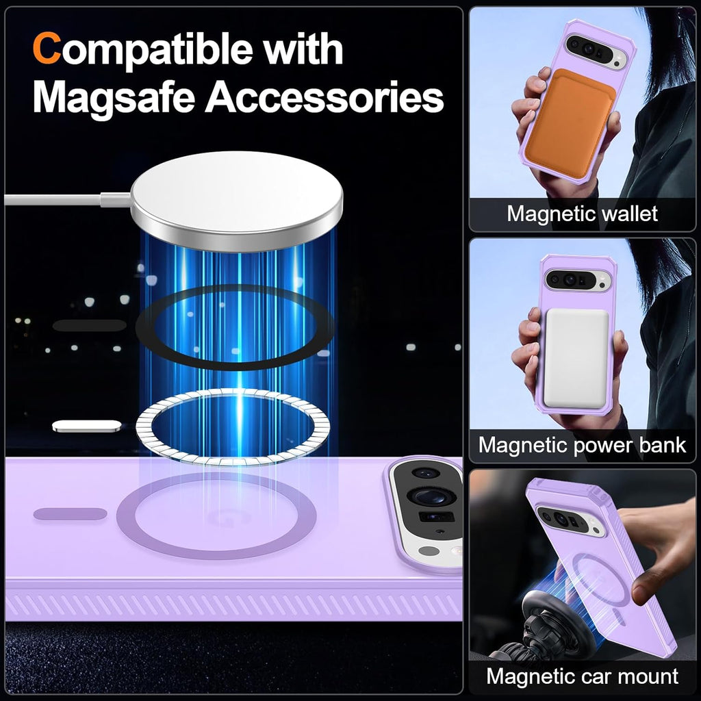 Magnetic for Google Pixel 9/Pixel 9 Pro Case, [Military Grade Drop Protection] [Compatible with MagSafe] Shockproof Slim Translucent Matte Anti-Slip for Women Girls Men Case, Lavender