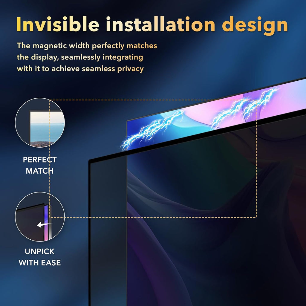 Magnetic 2 Pack Invisible Hidden Design Computer Privacy Screen Filter 24 Inch for Frameless Monitor 16:9 Aspect Ratio, Removable Anti Glare Blue Light Protector, Double Sided Reversible Eye Care Film